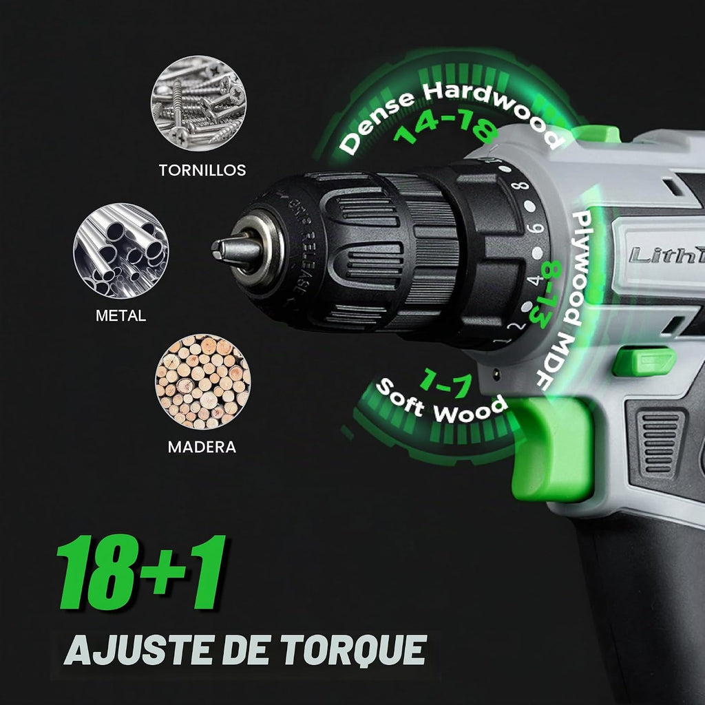 Juego de taladro inalámbrico de 20 V, taladro eléctrico de portabrocas sin llave de 3/8 pulgadas