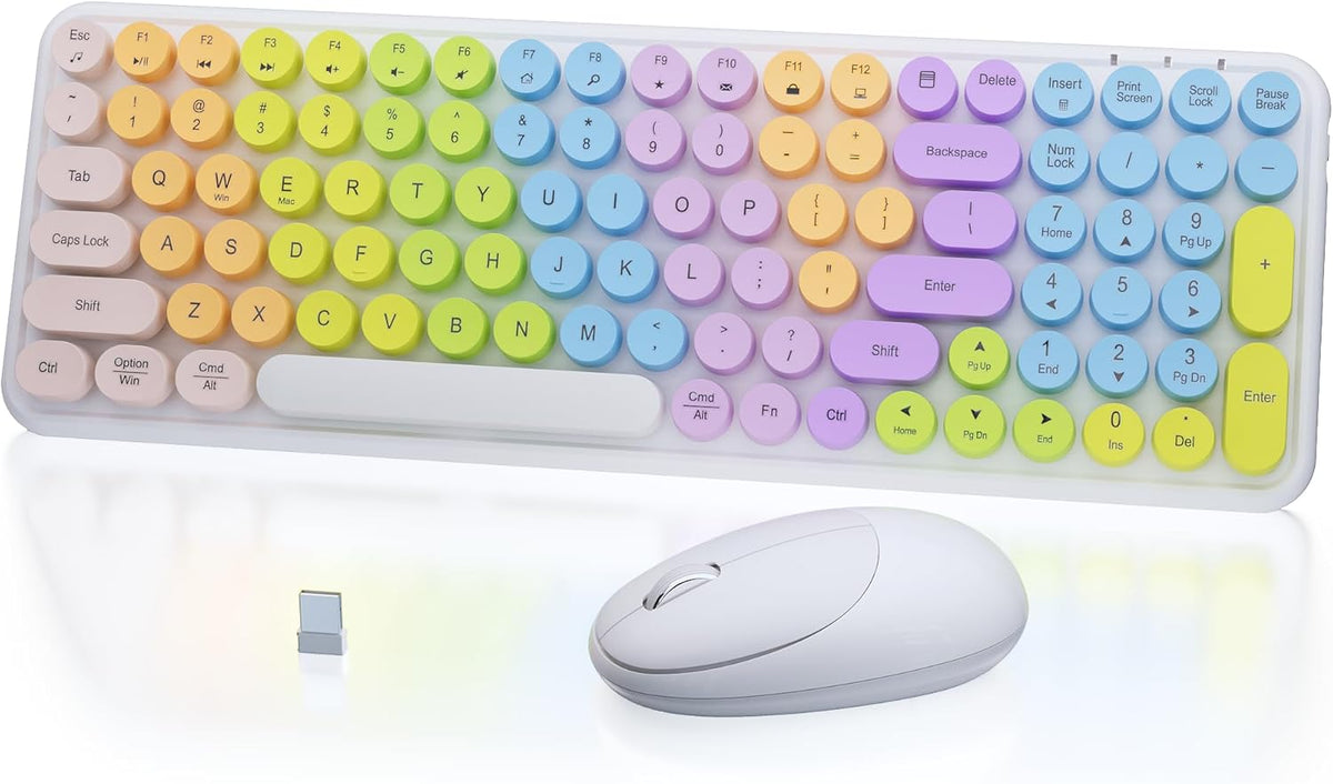 MPTOG Combo de teclado y mouse inalámbricos retro, teclas flotantes...