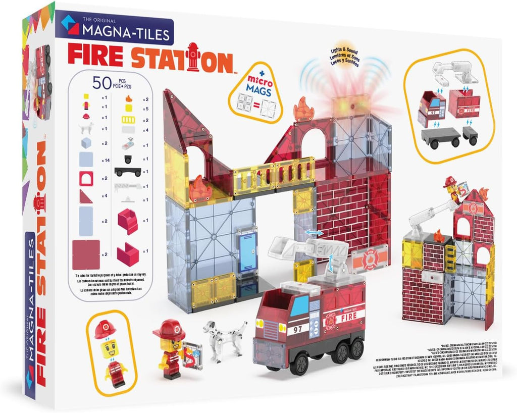 MAGNA-TILES Fire Station - Juego de construcción magnética de 50 piezas, la marca original de construcción magnética