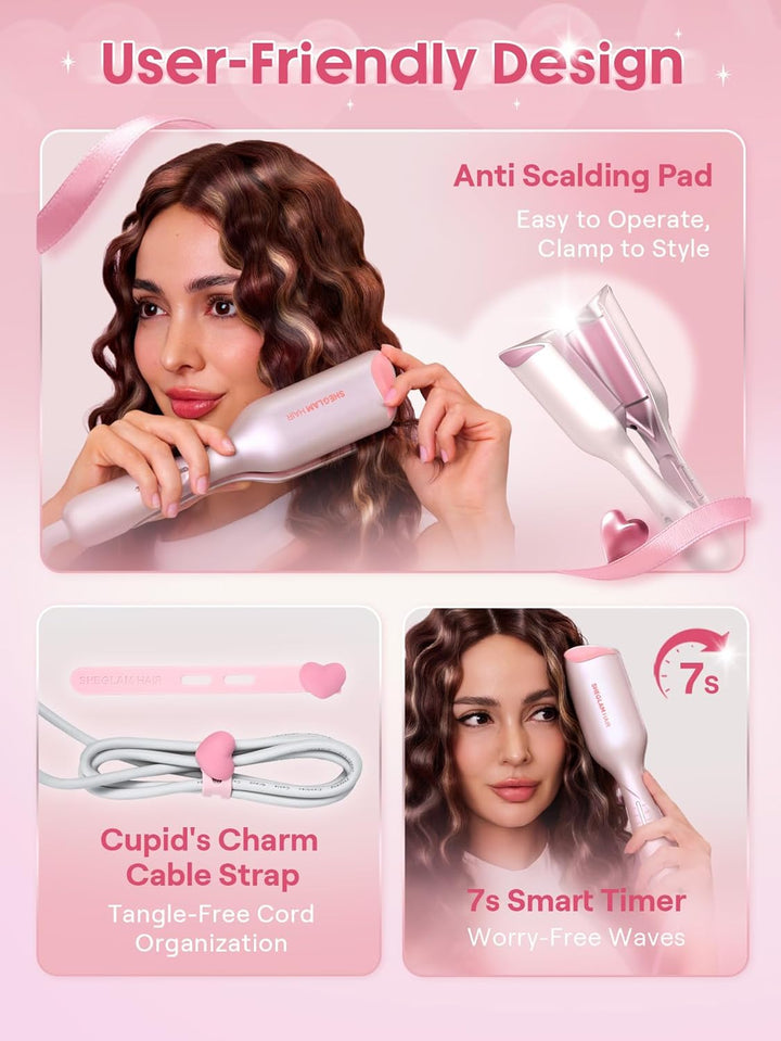 SHEGLAM Ondulador de pelo rosa de 1 pulgada para mujer, herramienta...