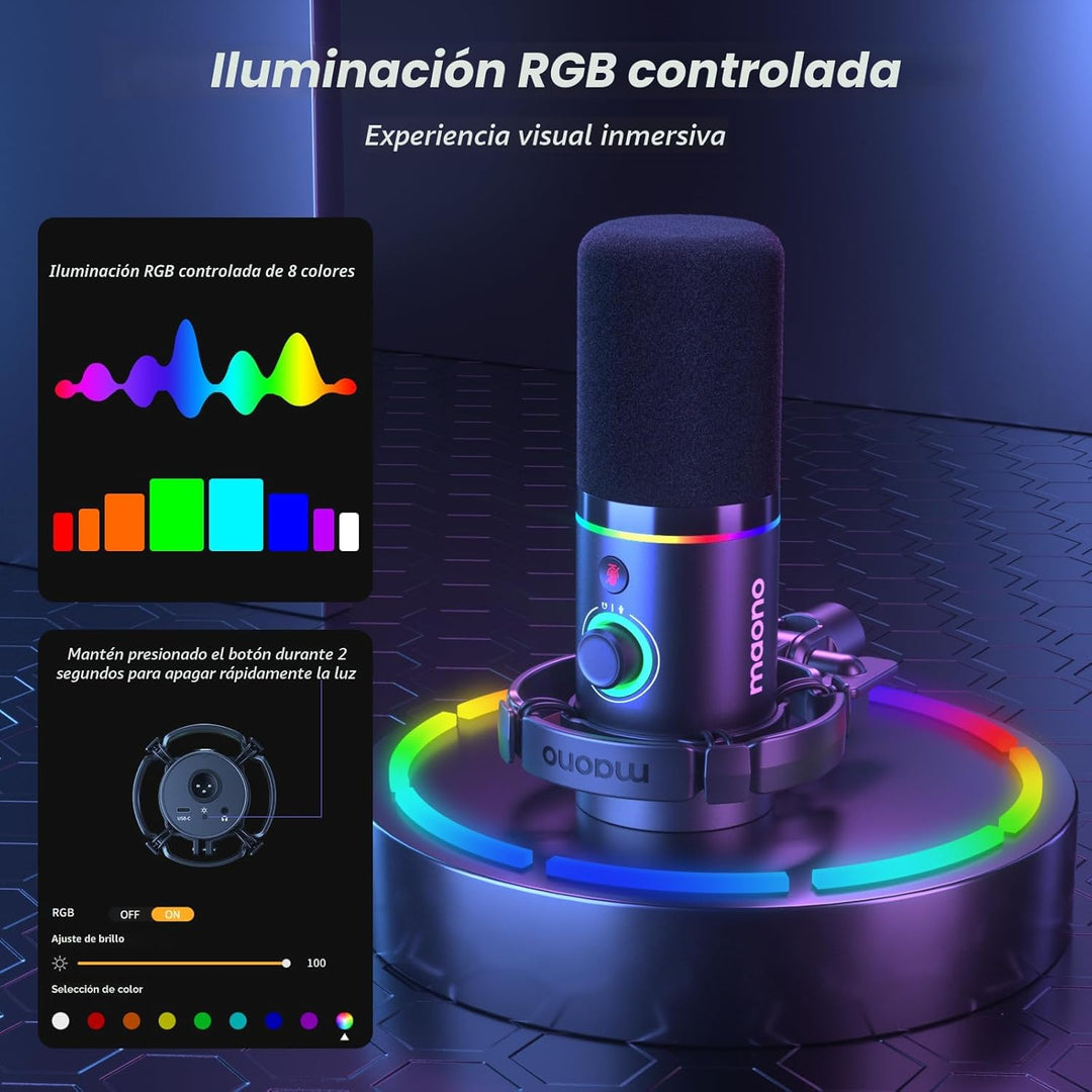MAONO Kit de micrófono dinámico XLR\/USB, micrófono podcast RGB con...