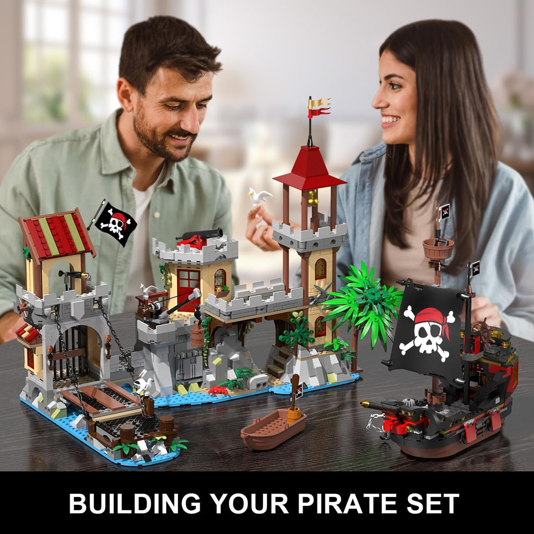 Juego de construcción de castillo pirata con luz 3 modos
