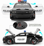 Modelo de coche de policía coleccionable 1:24 Challenger SRT Hellcat juguete, vehículo fundido a troquel con luces y sonidos, juguete de auto modelo de decoración para adultos y niños, regalos de cumpleaños