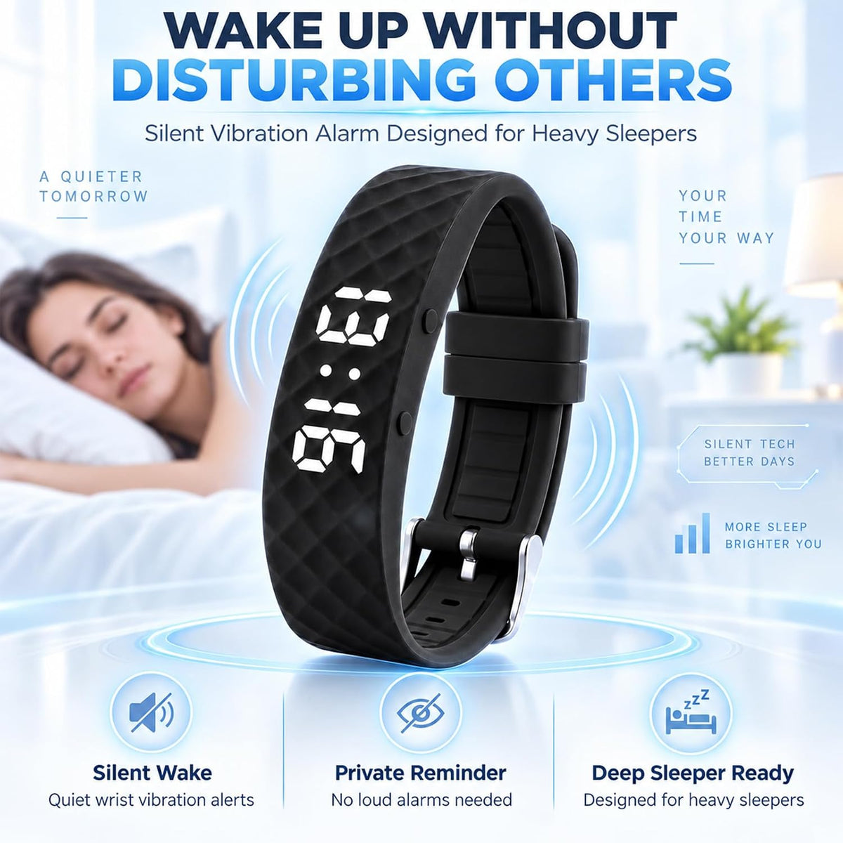 Reloj despertador para personas que duermen pesadas, pulsera vibratoria, reloj de pulsera silencioso, despertar, agitador, despertador, temporizador simple, portátil