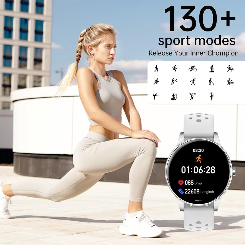 Reloj inteligente para mujer (respuesta/hacer llamadas), pantalla HD de 1.27 pulgadas con monitor de frecuencia cardíaca/sueño, más de 130 modos deportivos IP68 impermeable seguimiento de