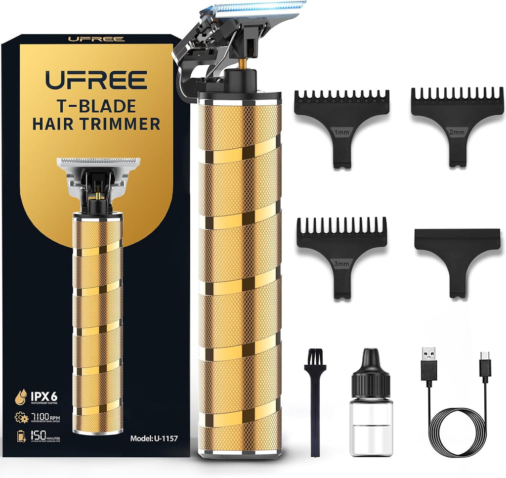 Ufree Recortadora de Barba para Hombres, Recortadora de Cabello con Cuchilla en T, Cortapelos Edgeado Zero Gap