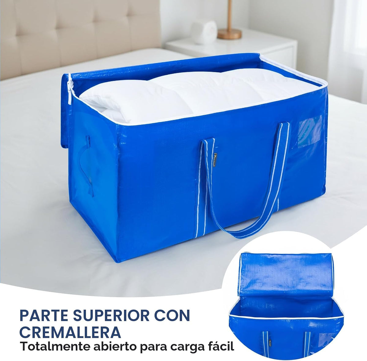 BALEINE Paquete de 6 bolsas de mudanza de gran tamaño con asas reforzadas, bolsa de almacenamiento resistente para ropa, suministros de mudanza (azul rey, paquete de 6)