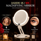 Espejo de maquillaje de viaje con luces, espejo de aumento de doble cara 1X
