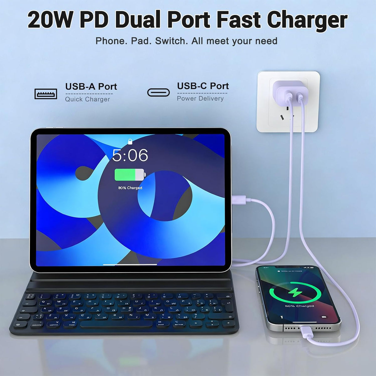 iPhone 18 17 16 15 Cargador de carga rápida tipo C USB C cargadores púrpura