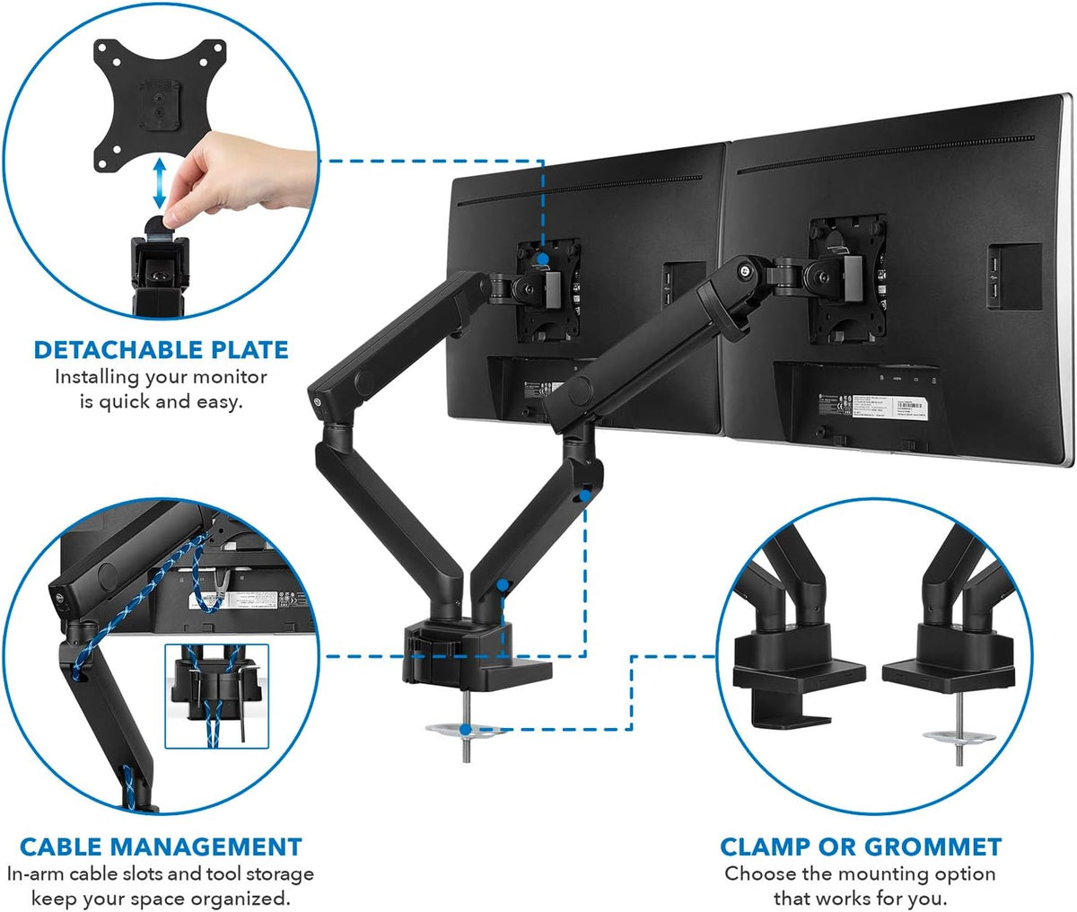 Mount-It! Soporte de escritorio con brazo para monitor doble, pantallas de