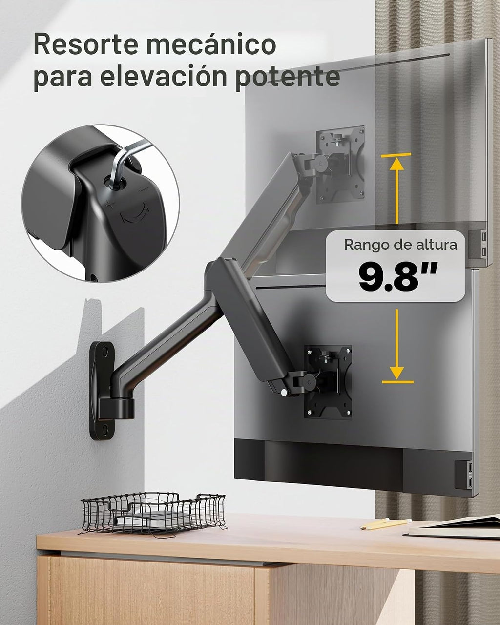 monTEK Soporte de pared para monitor único, brazo de resorte de movimiento completo para pantallas de 17-32"