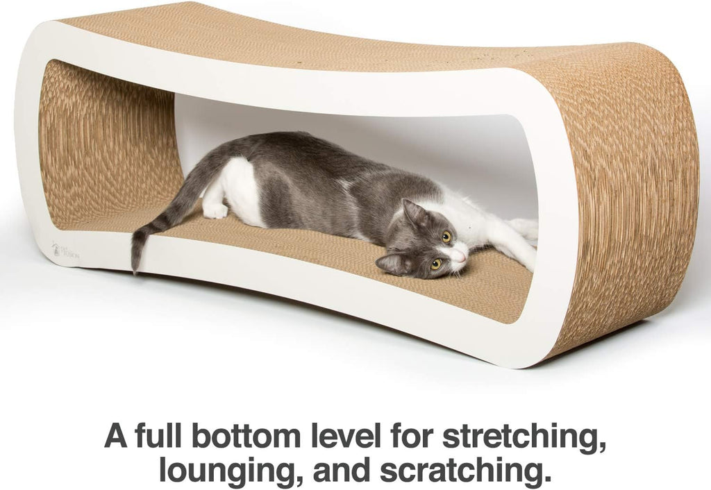 PetFusion - Camastro rascador para gatos, gigante, blanco, 39 x 11 x 14 pulgadas (largo x ancho x alto), 4 superficies de cartón, 2 niveles, para arañar/jugar/reposar/ocultarse, 100% cartón reciclable