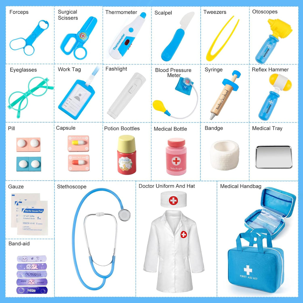 Kit de médico para niños, 36 piezas de juego de doctor para niños pequeños de 3 a 5 años con bolsa de almacenamiento médico y estetoscopio real, kits médicos, juguetes de médico, divertido juego de rol de médico, regalo para niños pequeños