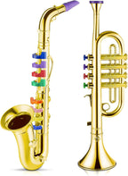 Juego de 2 piezas de saxofón de trompeta de juguete para niños, instrumento musical de plástico para regalo