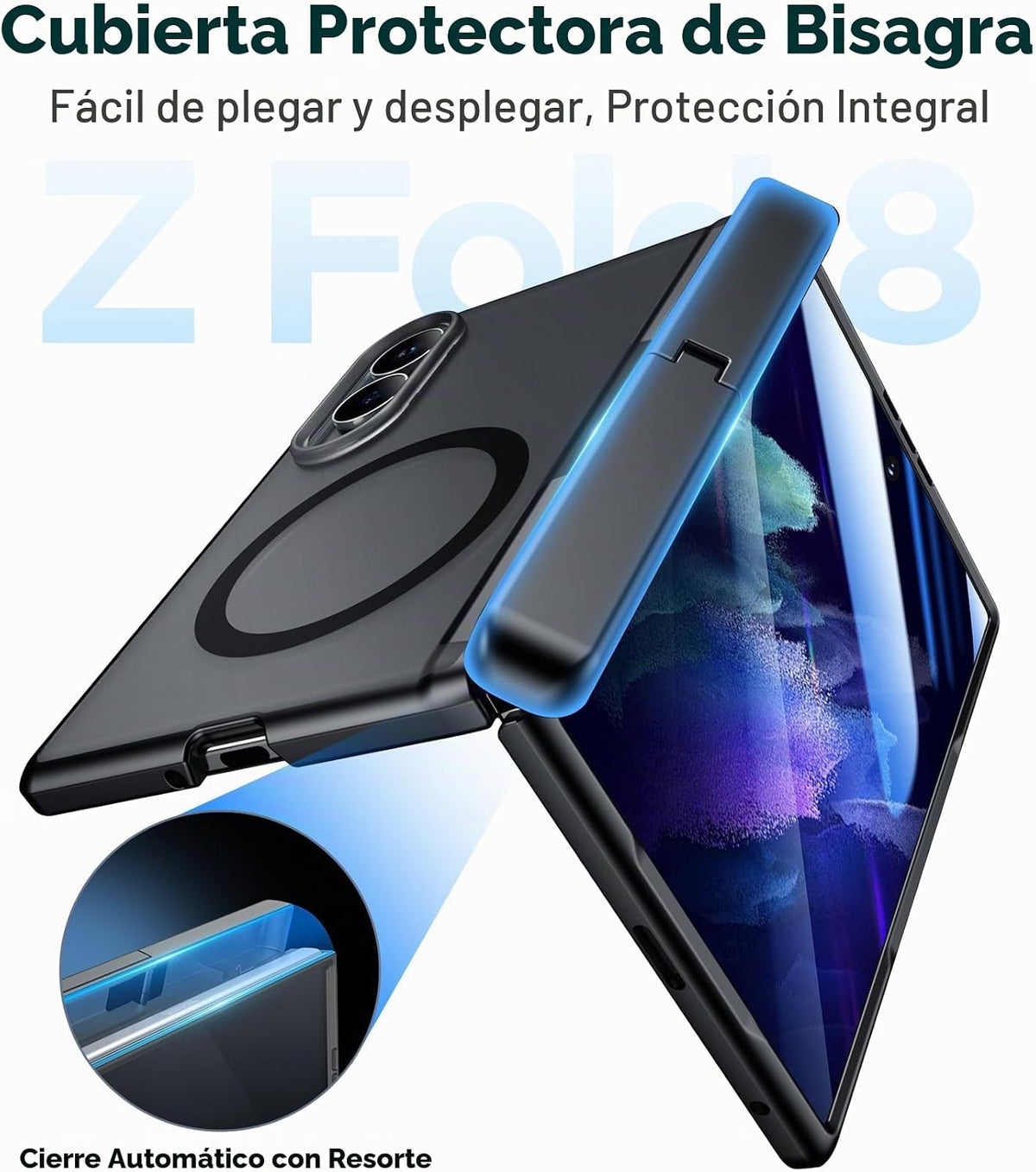 Temdan Funda para Samsung Galaxy Z Fold 8, compatible con MagSafe, protector de pantalla HD integrado y función atril, protección de bisagra, translúcida, mate, a prueba de golpes, para Z Fold de 8