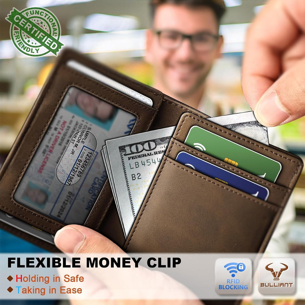 BULLIANT Billetera delgada de cuero para hombre 12 tarjetas cierre magnético bloqueo RFID
