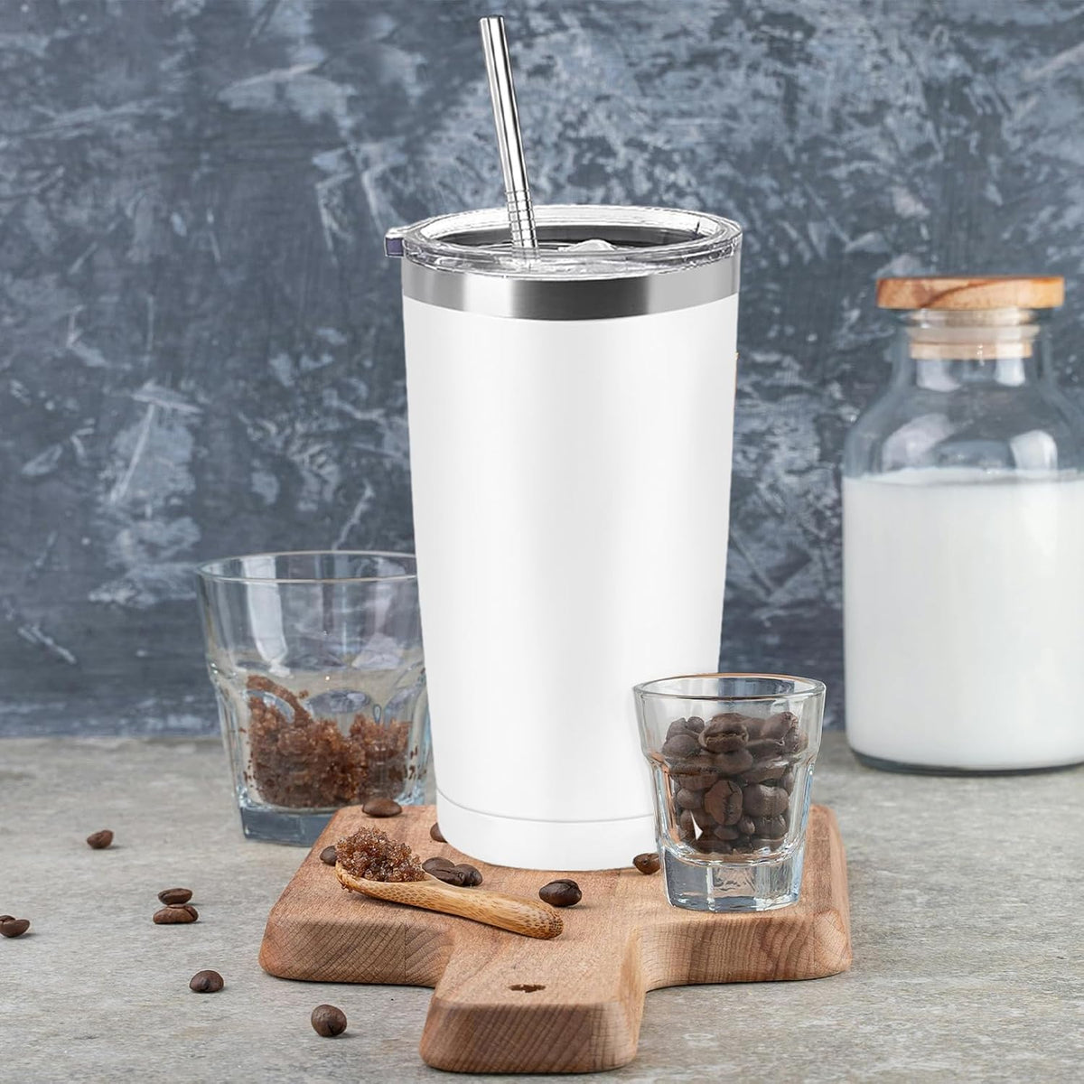 YOUKE OLA Paquete de 16 vasos de acero inoxidable a granel de 20 onzas, taza de viaje aislada al vacío, taza de café con recubrimiento en polvo, regalo para cócteles de vino, bebidas frías y calientes