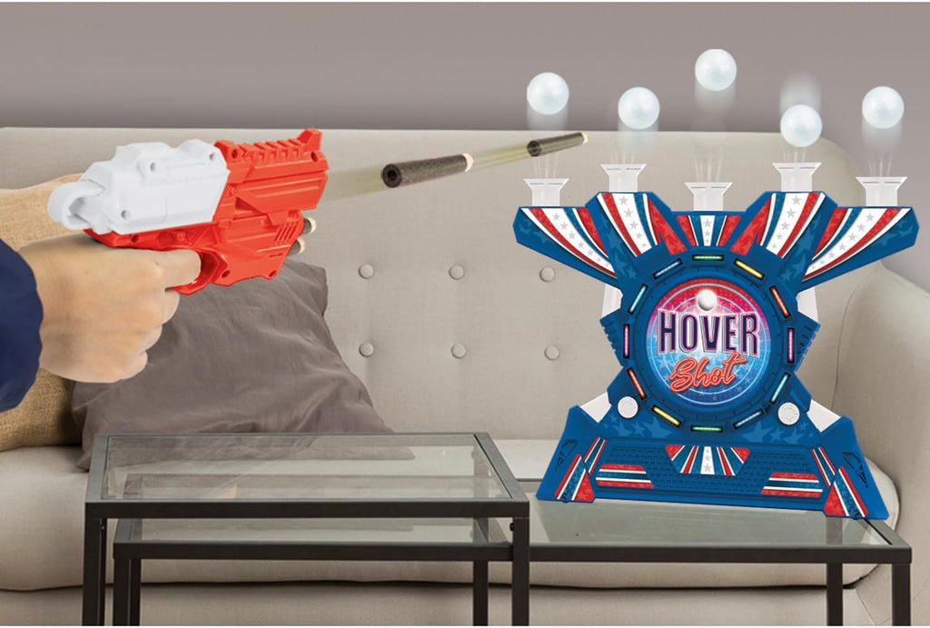 Ambassador Games: Retro Arcade - Disparo electrónico de hover - Juego de disparo de mesa con luz y sonido, lanzador, bolas flotantes de aire, adultos y niños a partir de 6 años