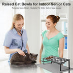 Cuencos Elevados para Gatos con Tapete para Comida, Juego de Cuencos Elevados Antideslizantes Inclinados 10° para Comida y Agua de Gatos, 3 Platos Gruesos de Acero Inoxidable para Mascotas con Lindo