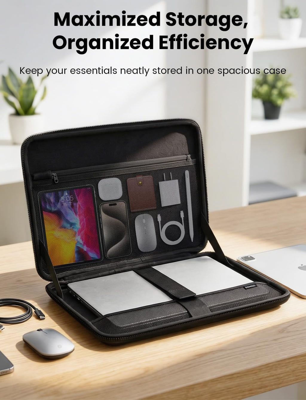 DOMISO Funda rígida para laptop de 17 a 17.3 pulgadas, impermeable, a prueba de golpes, funda rígida para laptop con asa y bolsillo de almacenamiento, compatible con MacBook, HP, Dell, negro