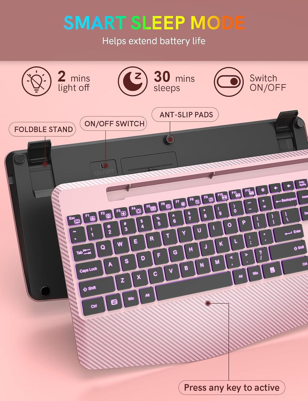 Teclado inalámbrico con retroiluminación de 7 colores, reposamuñeca...