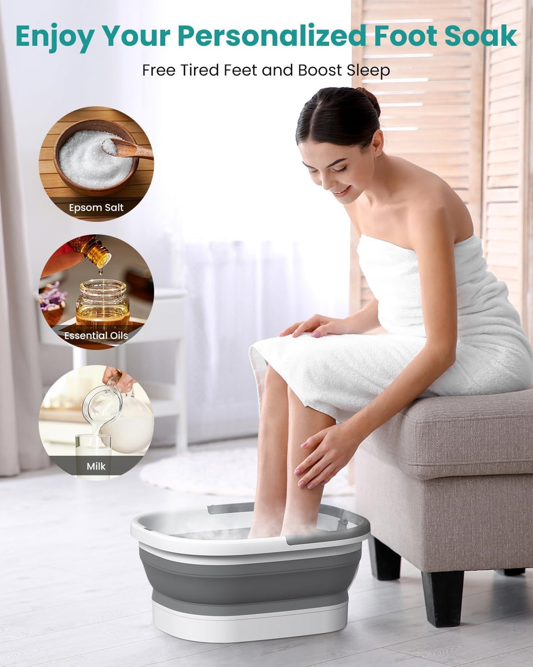 Nekteck Tina Plegable para Remojo de Pies con Cubo para Bañera de P...