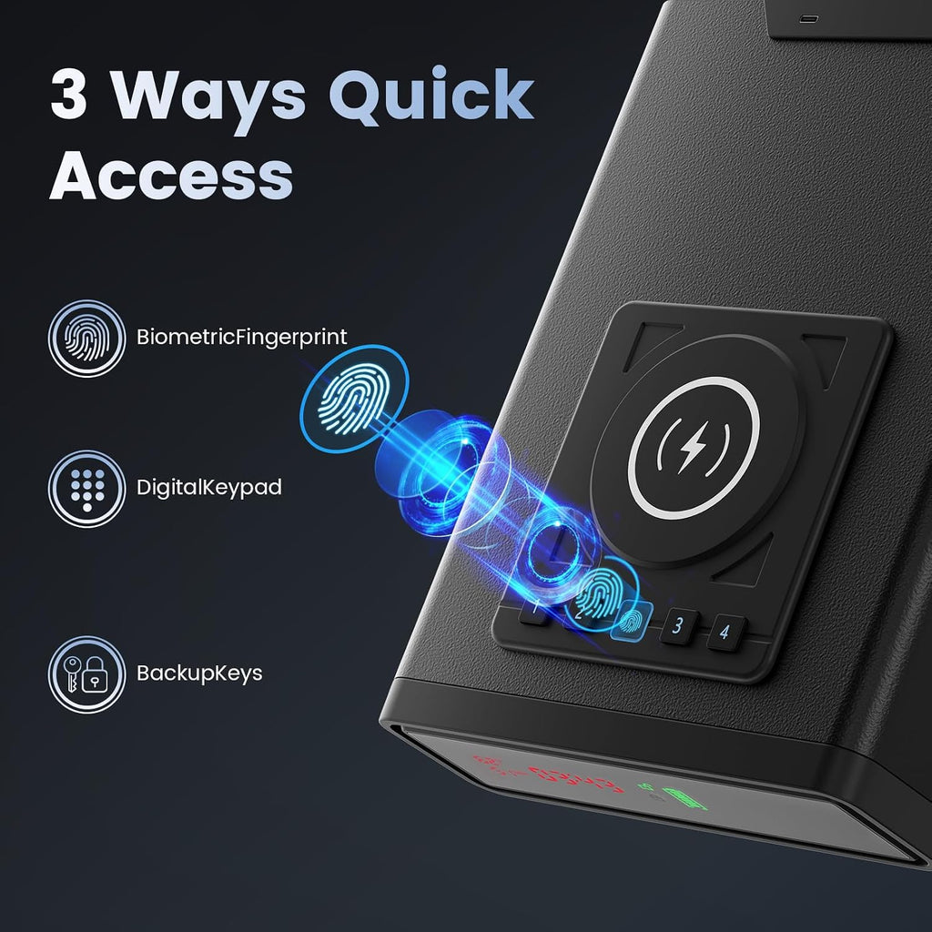 XDeer Caja fuerte biométrica para pistola con carga inalámbrica
