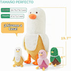 PEACH CAT Peluche de pato plátano con diseño de banana 1 mamá 19.7" Animal de peluche de pato con 3 lindos bebés dentro, juego de 4 piezas de peluches para regalos para niñas y niños