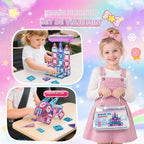 Bloques magnéticos de princesa, castillo de princesa, bloques magnéticos de viaje con caja de metal y 2 muñecas, mini azulejos magnéticos para niñas, juegos de simulación, regalos sensoriales STEM
