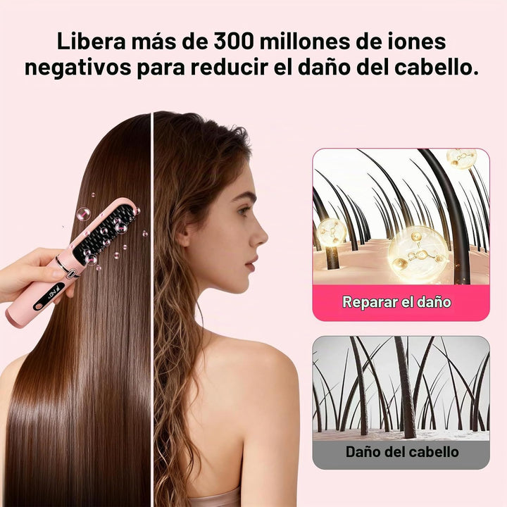 Cepillo alisador de pelo inalámbrico, iones negativos de 1,640.4 ft...