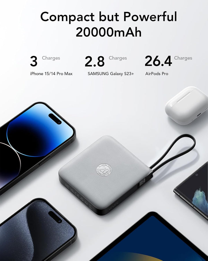 VRURC Cargador de teléfono portátil de 20000mAh con 4 cables integr...