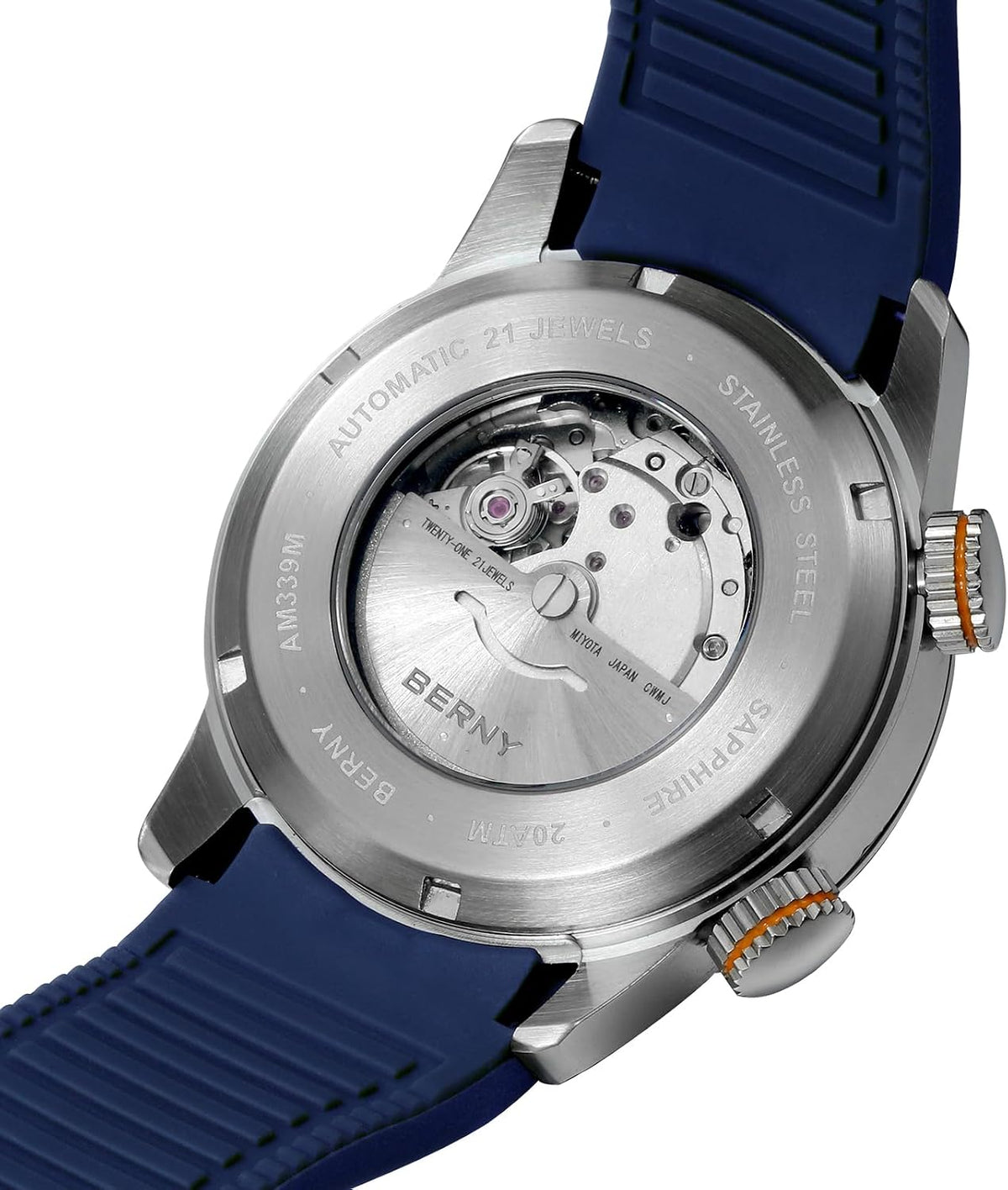 BERNY Reloj de buceo para hombre, relojes mecánicos automáticos de moda para hombres, reloj de pulsera masculino impermeable 20ATM, cristal de zafiro súper luminoso con banda de reloj de silicona