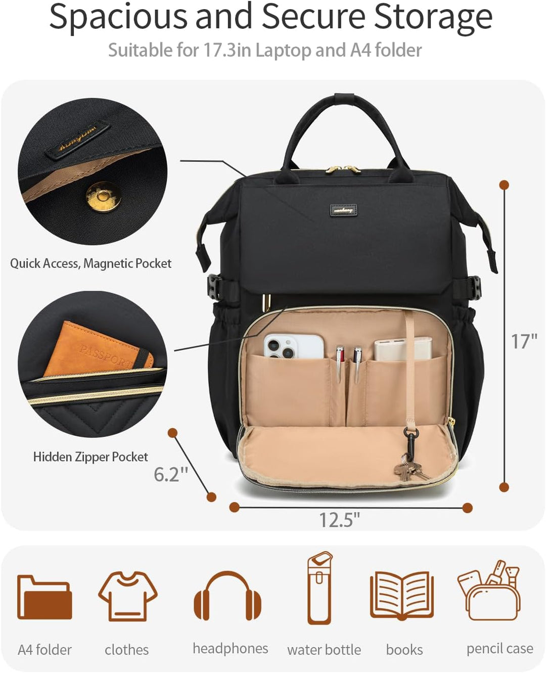 VANKANY - Mochila para mujer con compartimento para laptop, mochila...