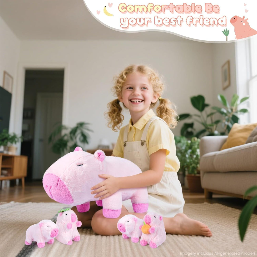 SuzziPals Peluche Capybara rosa 5 en 1 con bebés en el interior, ju...