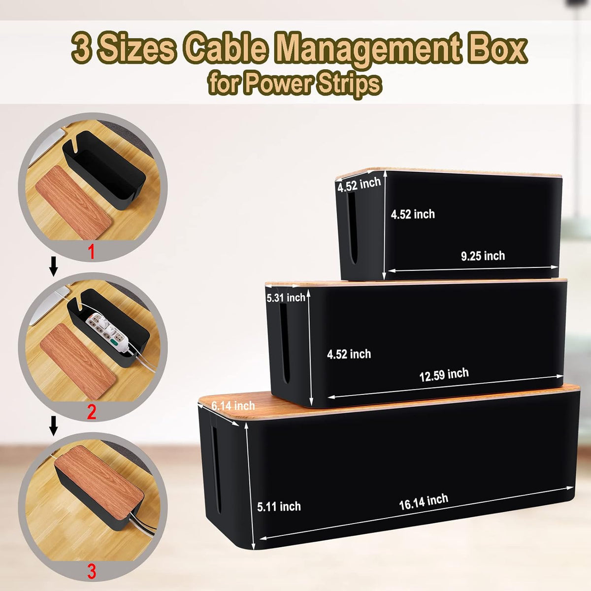 Caja de organización de cables de 128 piezas, kit de organización de cables para regleta de alimentación para ocultar cables, cajas ocultas de cables, caja de cables, caja de cables, material ABS