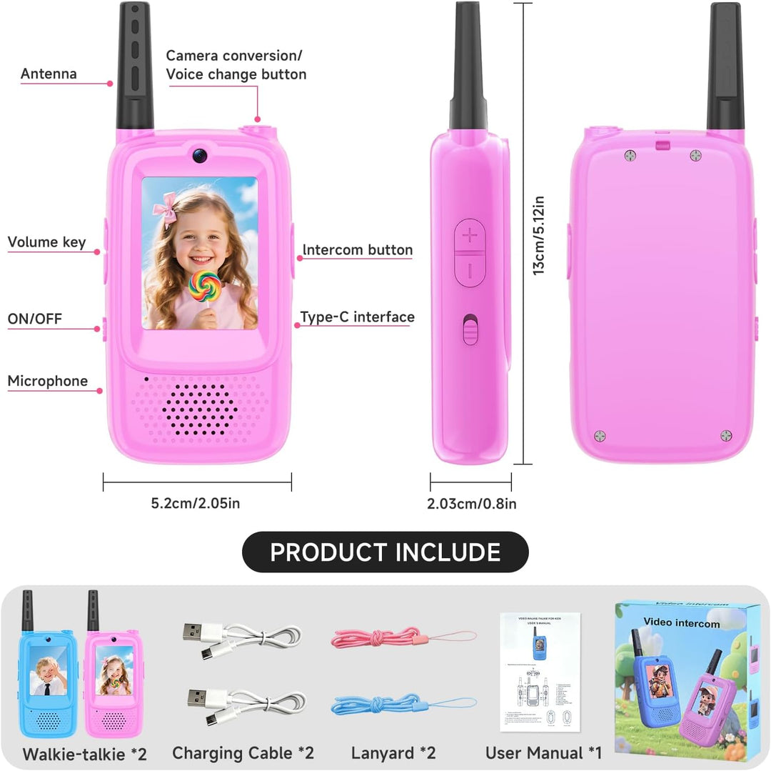 Walkie Talkies de video para niños, paquete de 2 walkie talkies rec...