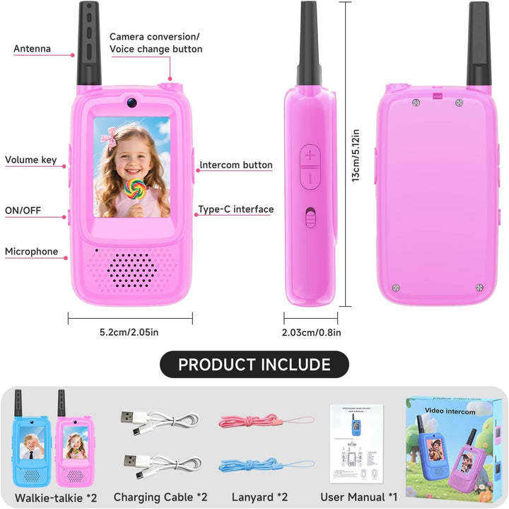 Walkie Talkies de video para niños, paquete de 2 walkie talkies rec...