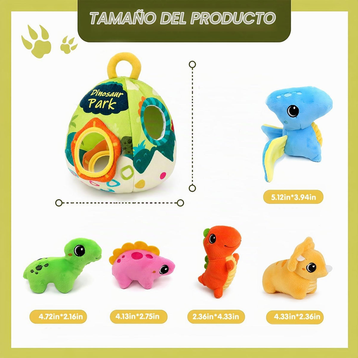 Juguete de peluche de dinosaurio para bebé con sonajero y espejo, a