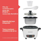 BLACK+DECKER Arrocera de 3 tazas, RC503, 1.5 tazas de arroz crudo, cesta de vapor, cuenco antiadherente extraíble, un toque, blanco