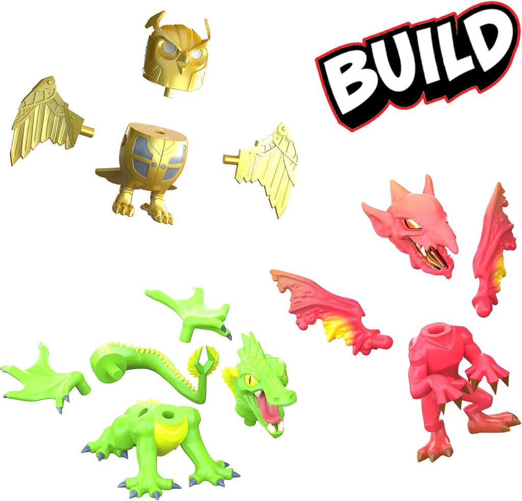 Dungeons & Dragons Questers Figuras de criatura, paquete de 3, figuras coleccionables de juguete de fantasía D&D, Wyrmling verde, Magma Mephit y búho homúnculo