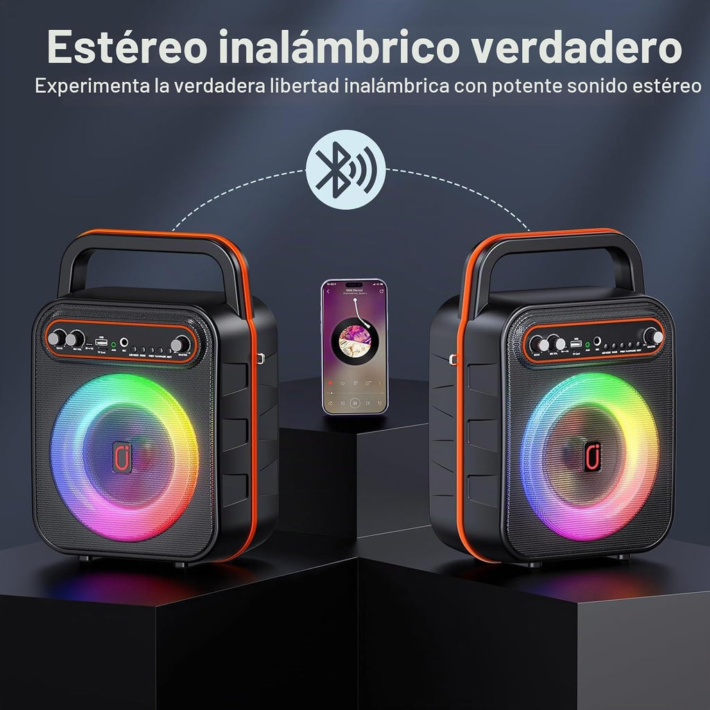 JYX Máquina de karaoke para adultos y niños, altavoz Bluetooth portátil con 2 micrófonos inalámbricos, sistema PA agudos y graves con luces LED, compatible con USB/AUX/TF/FM/REC para fiestas en casa al aire libre