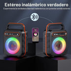 JYX Máquina de karaoke para adultos y niños, altavoz Bluetooth portátil con 2 micrófonos inalámbricos, sistema PA agudos y graves con luces LED, compatible con USB/AUX/TF/FM/REC para fiestas en casa al aire libre