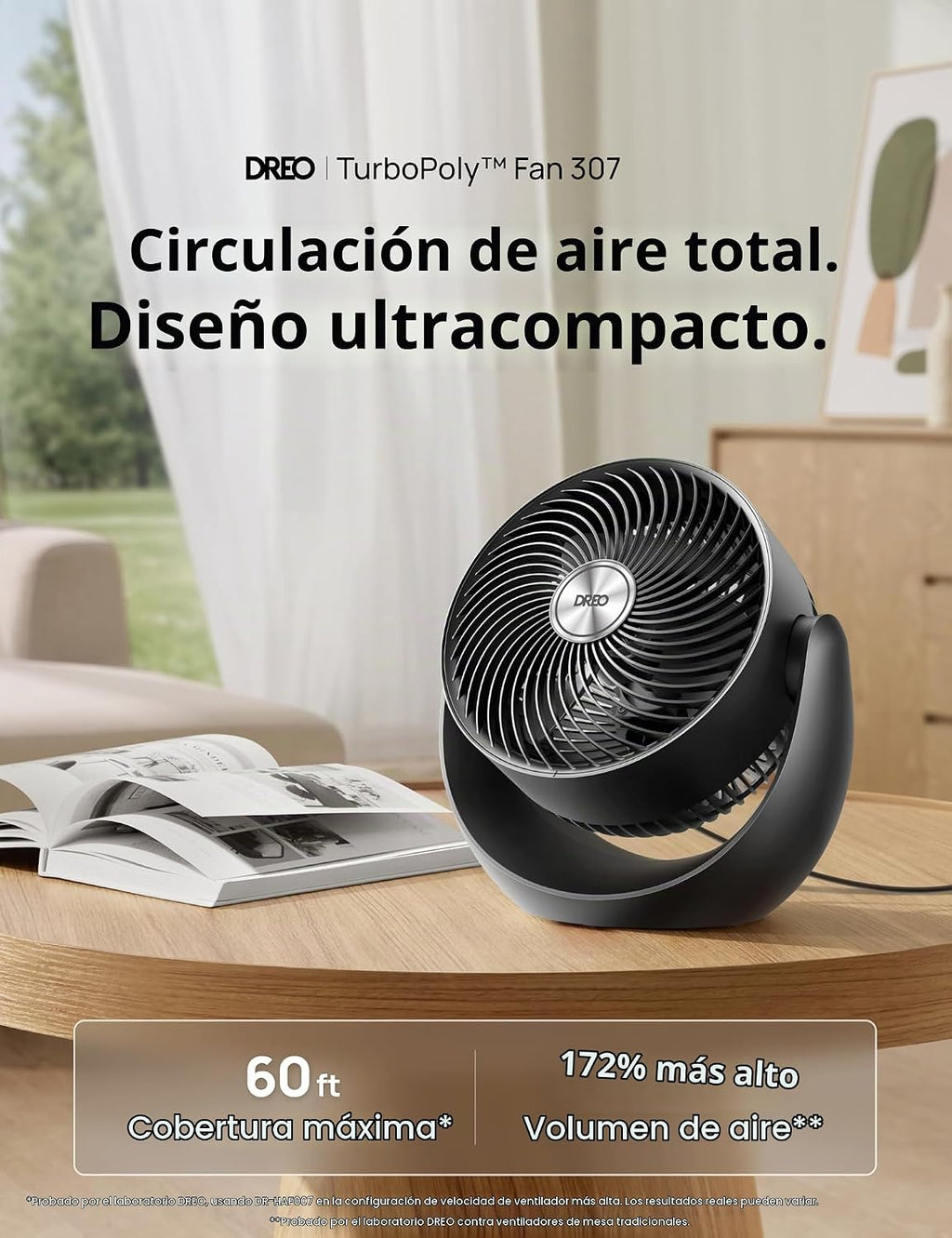 Dreo - Ventilador para dormitorio, circulador de aire de mesa para...