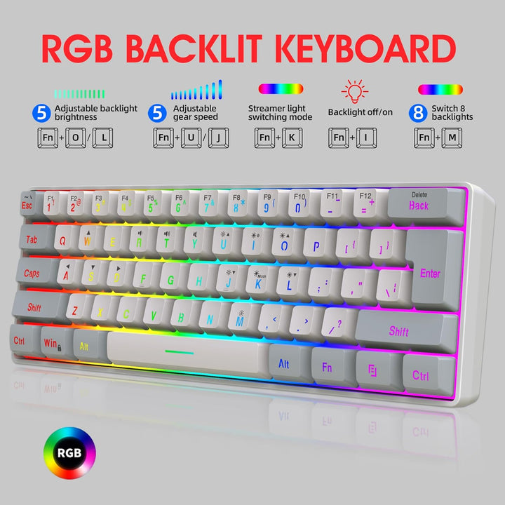 Snpurdiri - Teclado para videojuegos 60% con cable, pequeño, retroi...