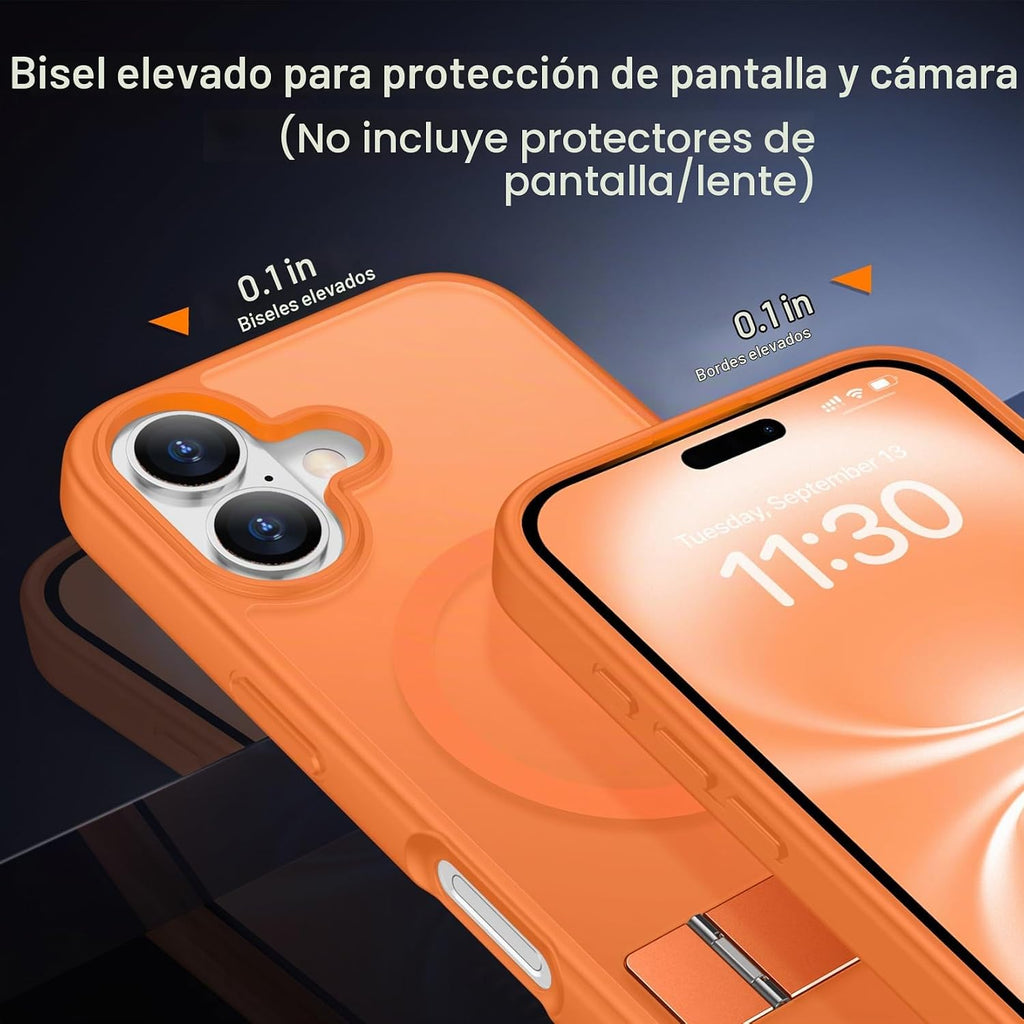 SPIDERCASE Funda magnética para iPhone 16, soporte incorporado, naranja