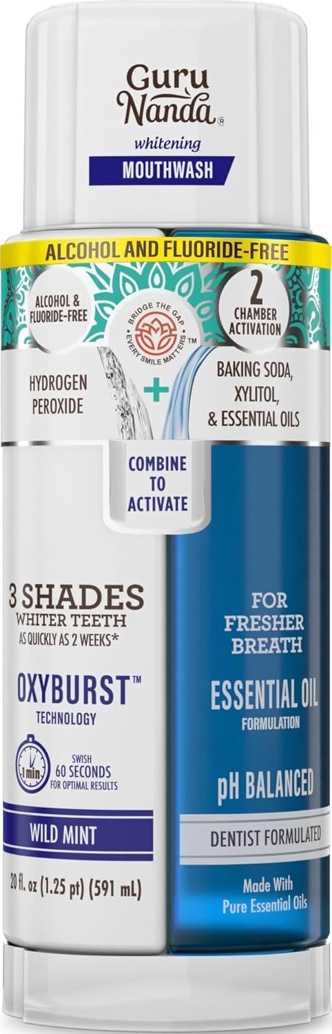 GuruNanda Enjuague bucal Oxyburst de doble barril, sin alcohol ni f...