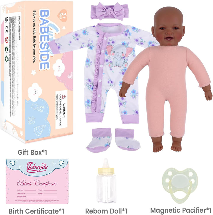 BABESIDE Black Baby Doll, Soft Body 17 Inch Baby Doll with Bottle &...