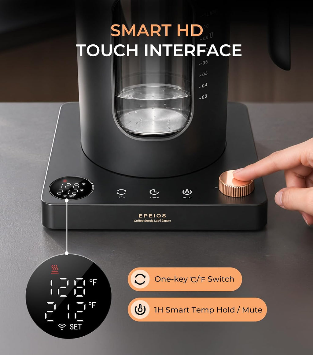 Epeios Tetera eléctrica con infusor, control de temperatura de 1 ℉, 1 L