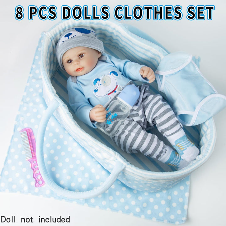 Juego de 9 piezas de ropa de muñeca de bebé Reborn azul para muñeca...