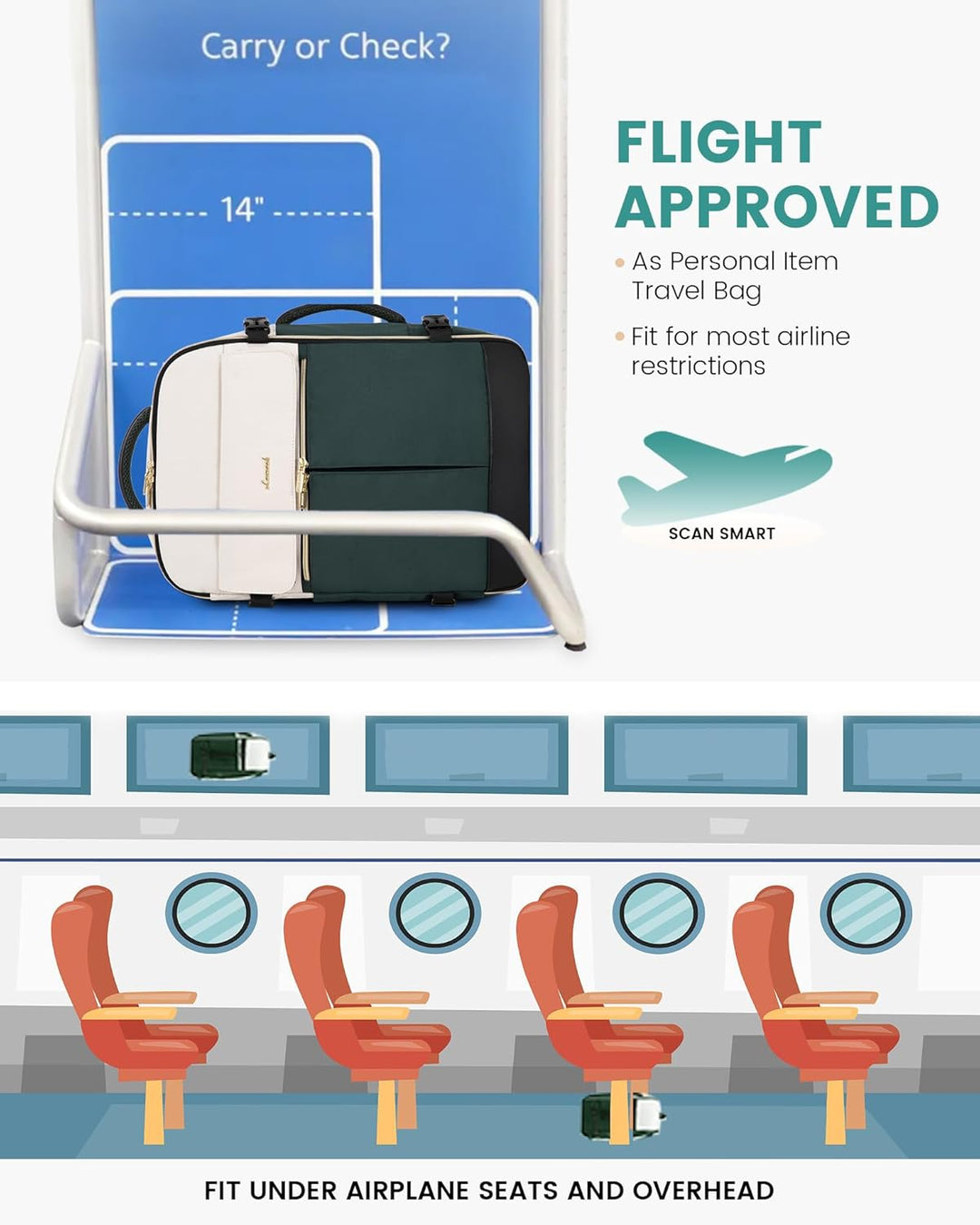 LOVEVOOK: mochila de transporte de 40L, mochila de viaje para mujer...
